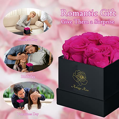 Square Black Box 4 Pink Preserved Roses I34605