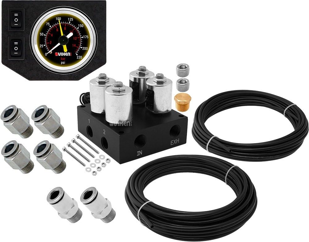 4 Valve Suspension Manifold with Dual Needle Gauge Panel, 3/8" OD Hose 50 FT, 1/4" OD Hose 35 FT and Fittings T2440