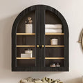 Large Arched Wall Mounted Cabinet with Acrylic Door Adjustable Shelf Natural Oak E8261