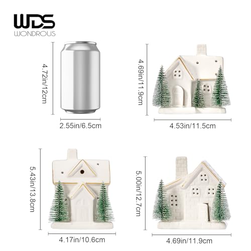 Set of 3 Light Up Ceramic Christmas Village House Figurines O1916