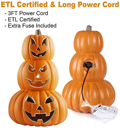14" Lighted Stacked Pumpkin Lantern with LED Bulb D1429