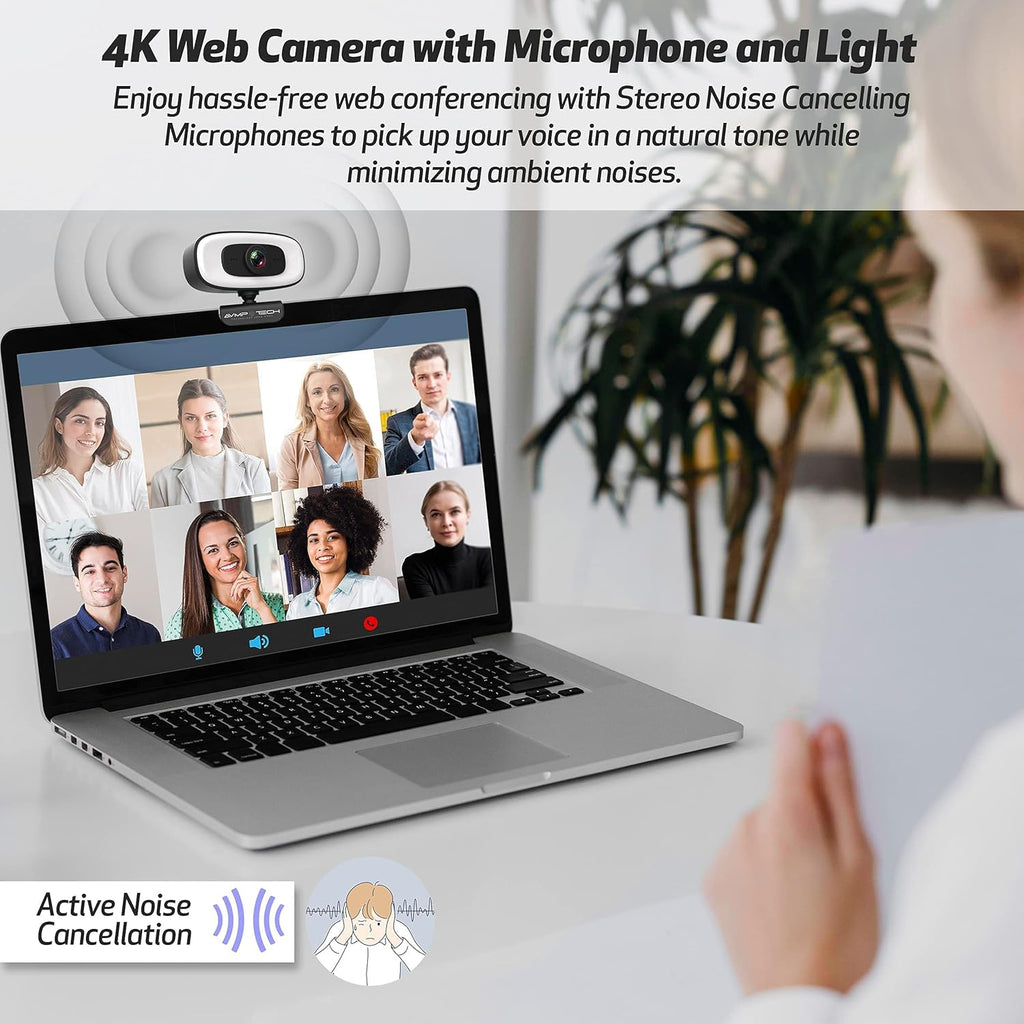 4K Webcam with Light Ultra HD 8MP Autofocus USB Web Cam with Microphone for Desktop Computer PC Streaming Camera + Tripod + USBC + Privacy Cover Pack of 2 L86674