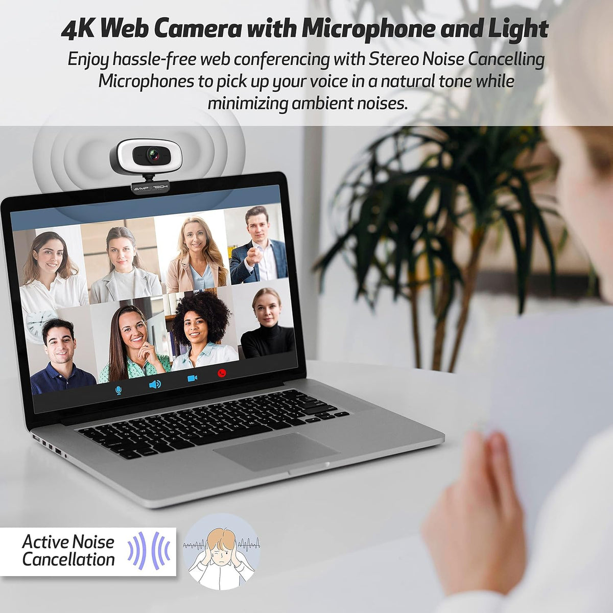 4K Webcam with Light Ultra HD 8MP Autofocus USB Web Cam with Microphone for Desktop Computer PC Streaming Camera + Tripod + USBC + Privacy Cover Pack of 2 L86674