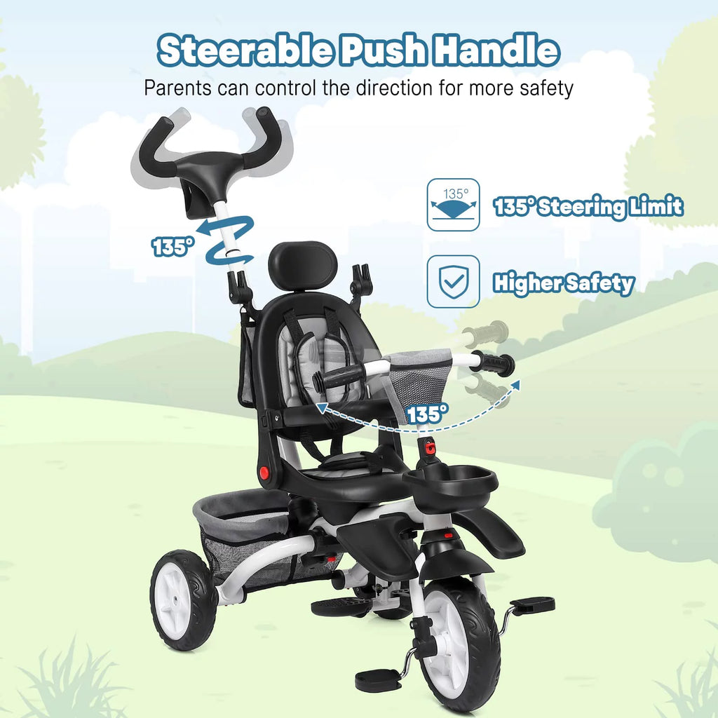 Folding Toddler Tricycle with Adjustable Push Handle, Harness, Canopy and Storage J804741