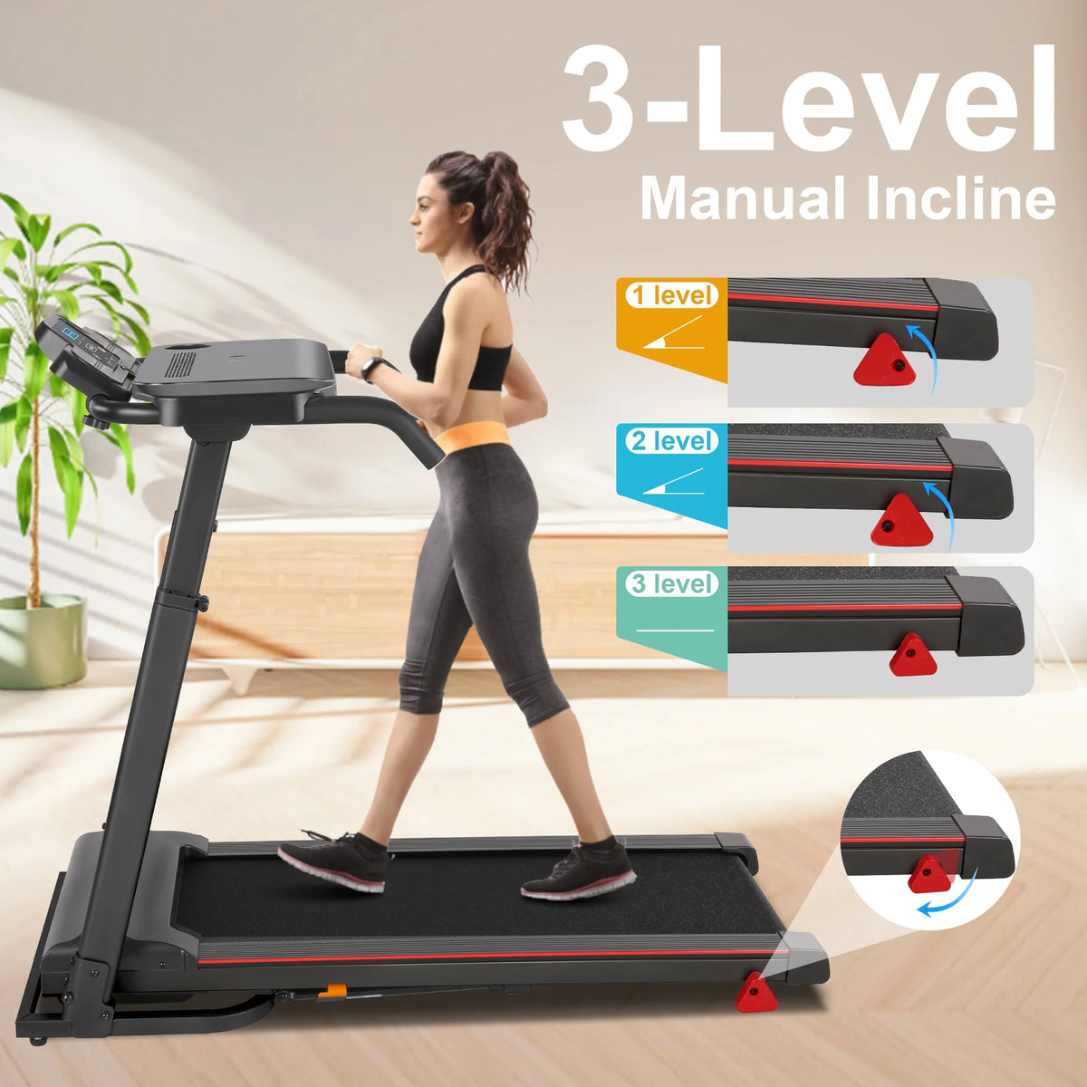 Folding Treadmill with Removable Tabletop and Incline, 2.5 HP, Black P256