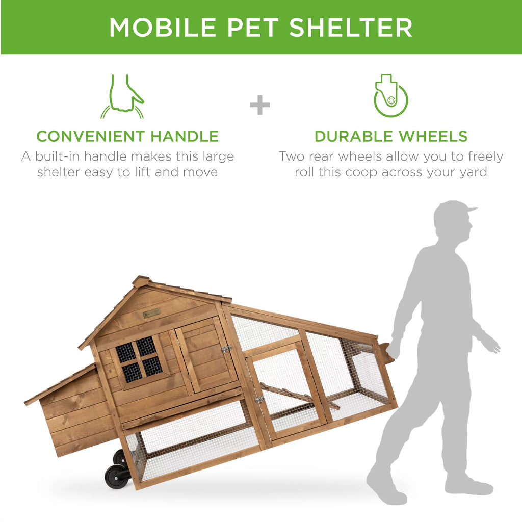 70in Mobile Fir Wood Chicken Coop with Wheels O329570