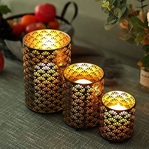 Set of 3 Metal Candle Holders Bronze Hurricane Pillar Candleholder H38403