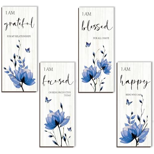 Blue 4 Pieces Wooden Wall Art S96783