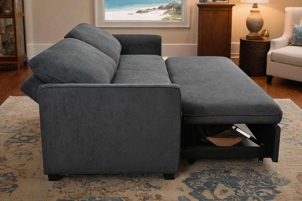 Queen Size Beige Dark Grey Convertible Sleeper Sofa Bed I929