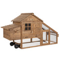 70in Mobile Fir Wood Chicken Coop with Wheels O329570