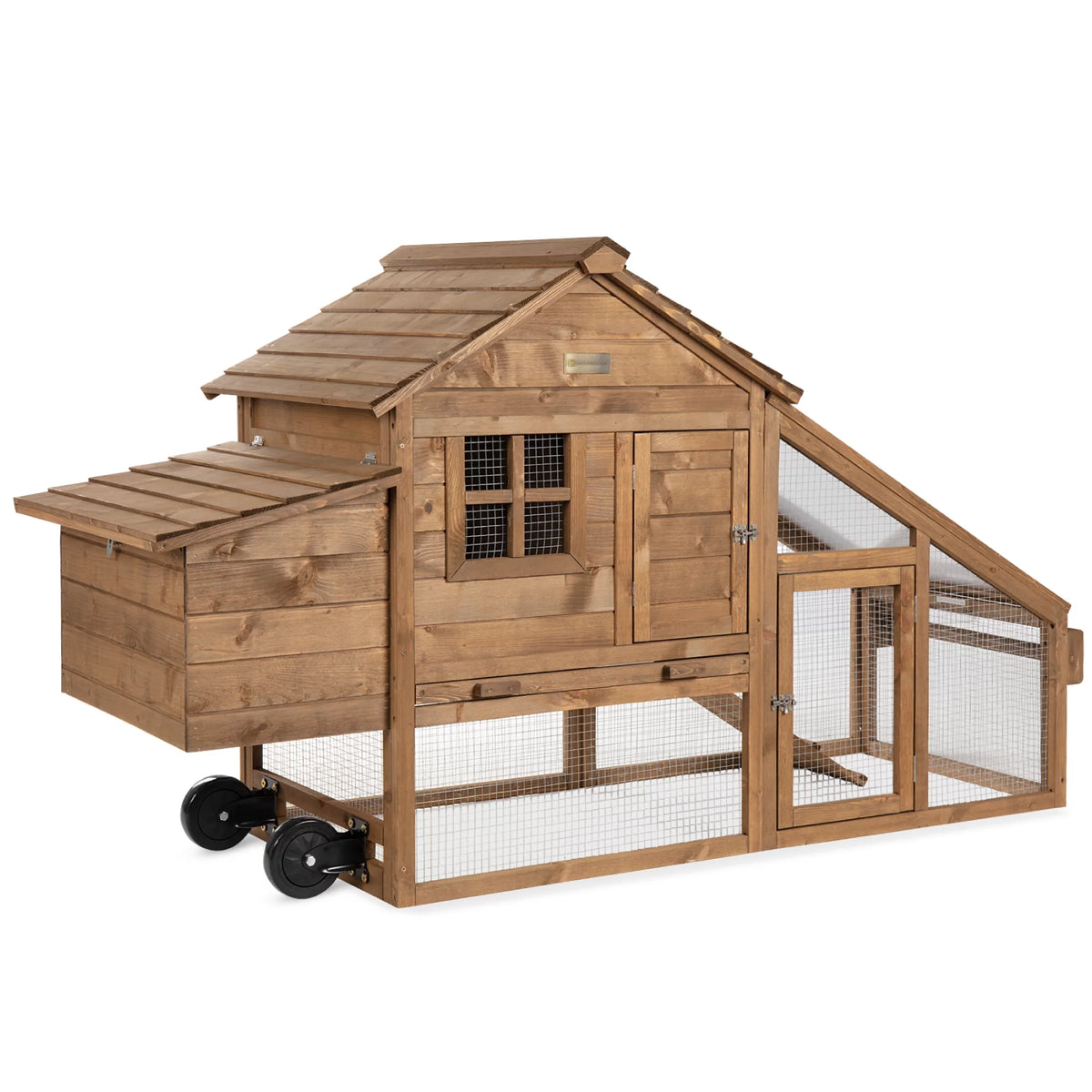 70in Mobile Fir Wood Chicken Coop with Wheels O329570