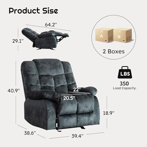Soft Fabric Reclining Chair with Padded Backrest and Armrests H82201