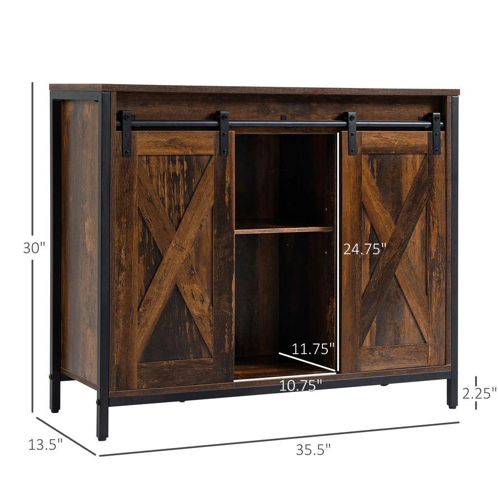 Industrial Sideboard with Sliding Barn Doors and Adjustable Shelves D52429