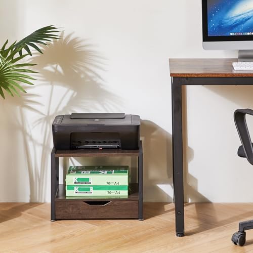 Grey Wooden 2 Tier Printer Stand with Drawer P279814