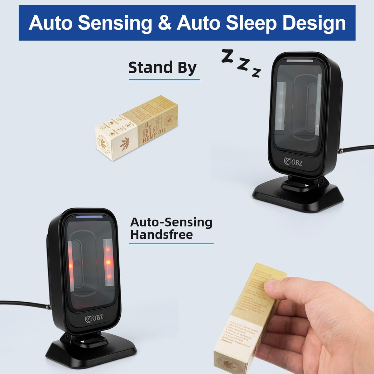 Desktop Barcode Scanner, Omnidirectional Hands-Free USB Wired Barcode Reader X8475