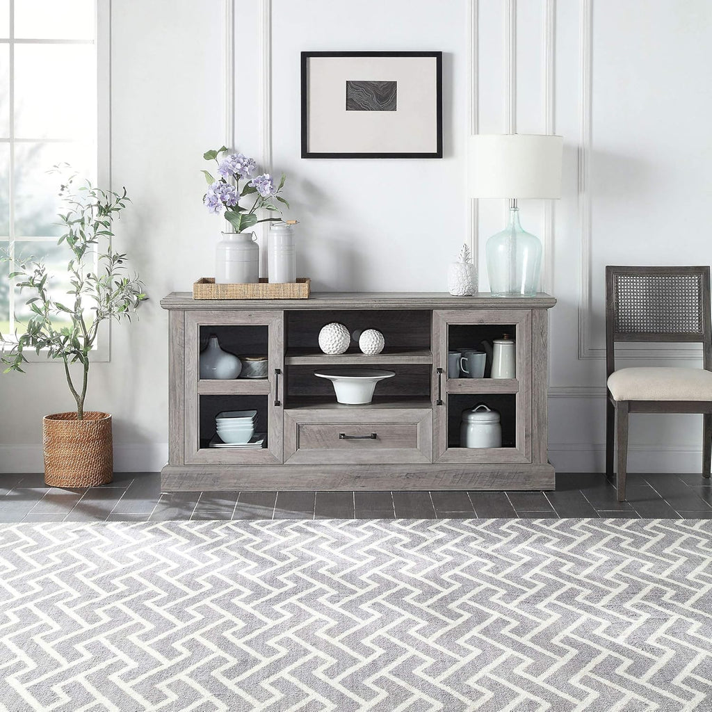 62 Inch TV Stand with Glass Cabinet Doors and Adjustable Shelves H328821