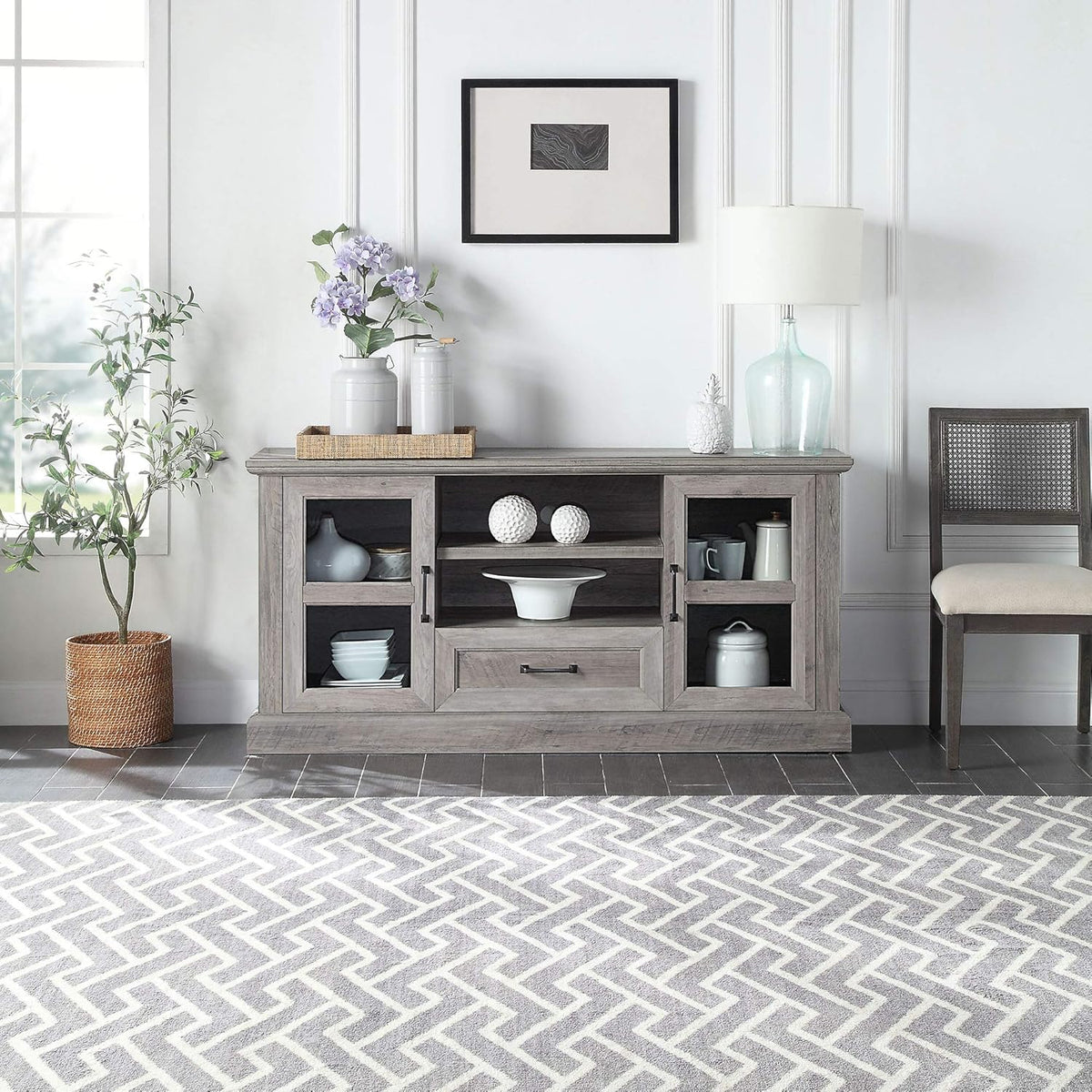 62 Inch TV Stand with Glass Cabinet Doors and Adjustable Shelves H328821