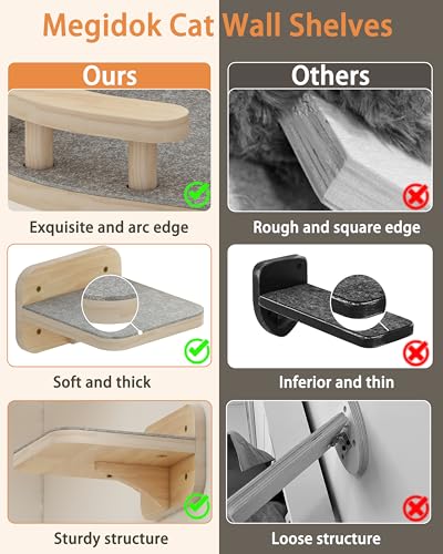 Cat Wall Furniture Corner Climbing Shelf Perches, Cat Bed Wall Mounted with 3 Wide Steps, Wood Color H78663
