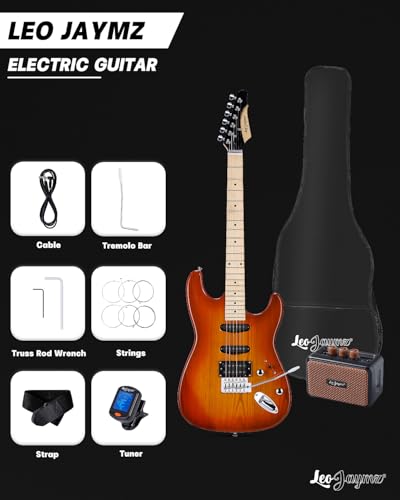 39" Full Size ST Style Electric Guitar Starter Kit with SSH Pickup, 5W Portable Amp, Tuner, Gig Bag, Strap & Accessories M4524