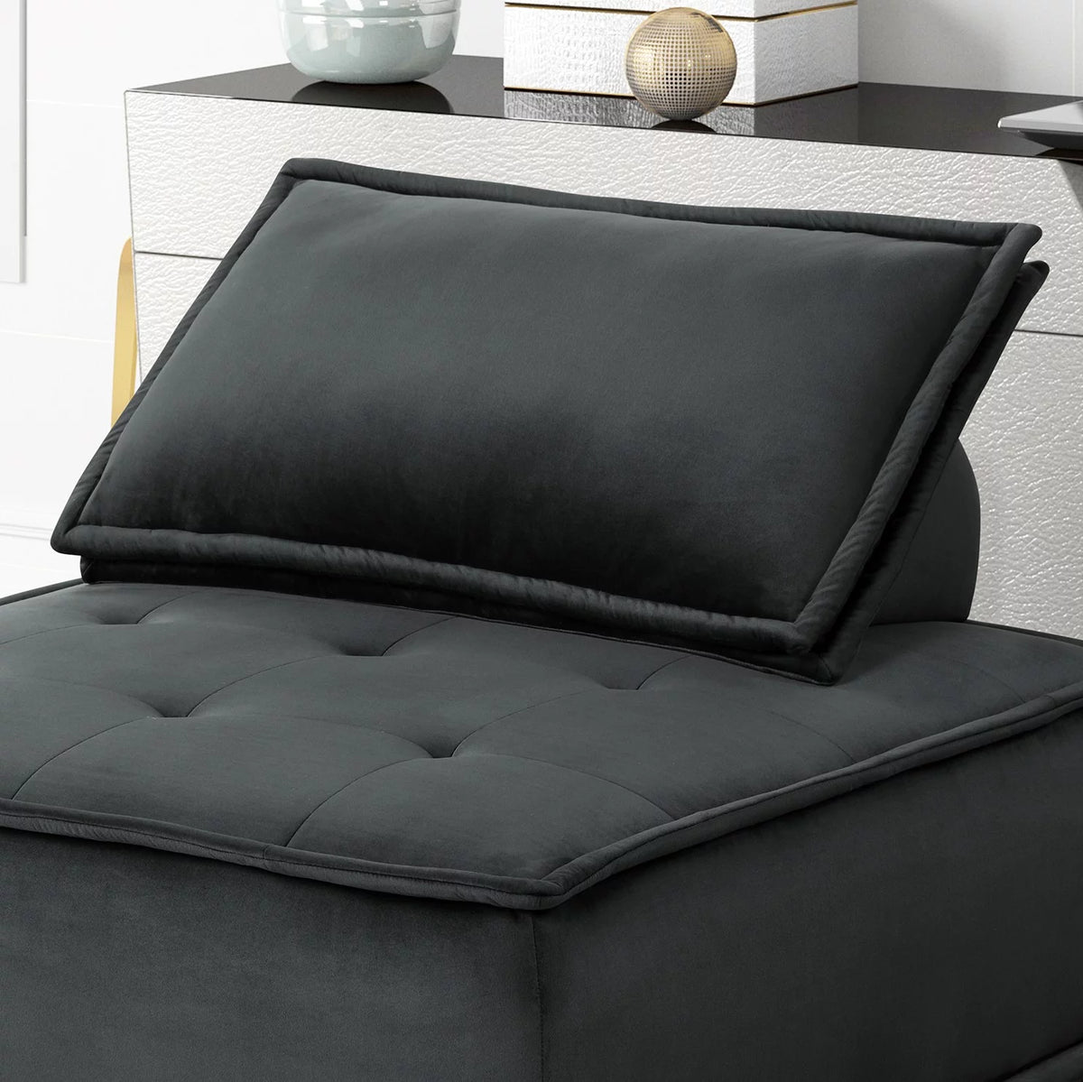 Armless Lounge Chair with Tufted Seat and Removable Cushion Cover I698413