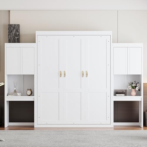Queen Size Wood Murphy Bed with Desk and Storage E4329