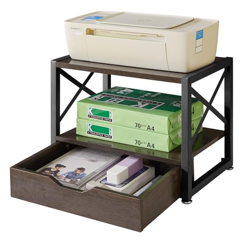 Grey Wooden 2 Tier Printer Stand with Drawer P279814