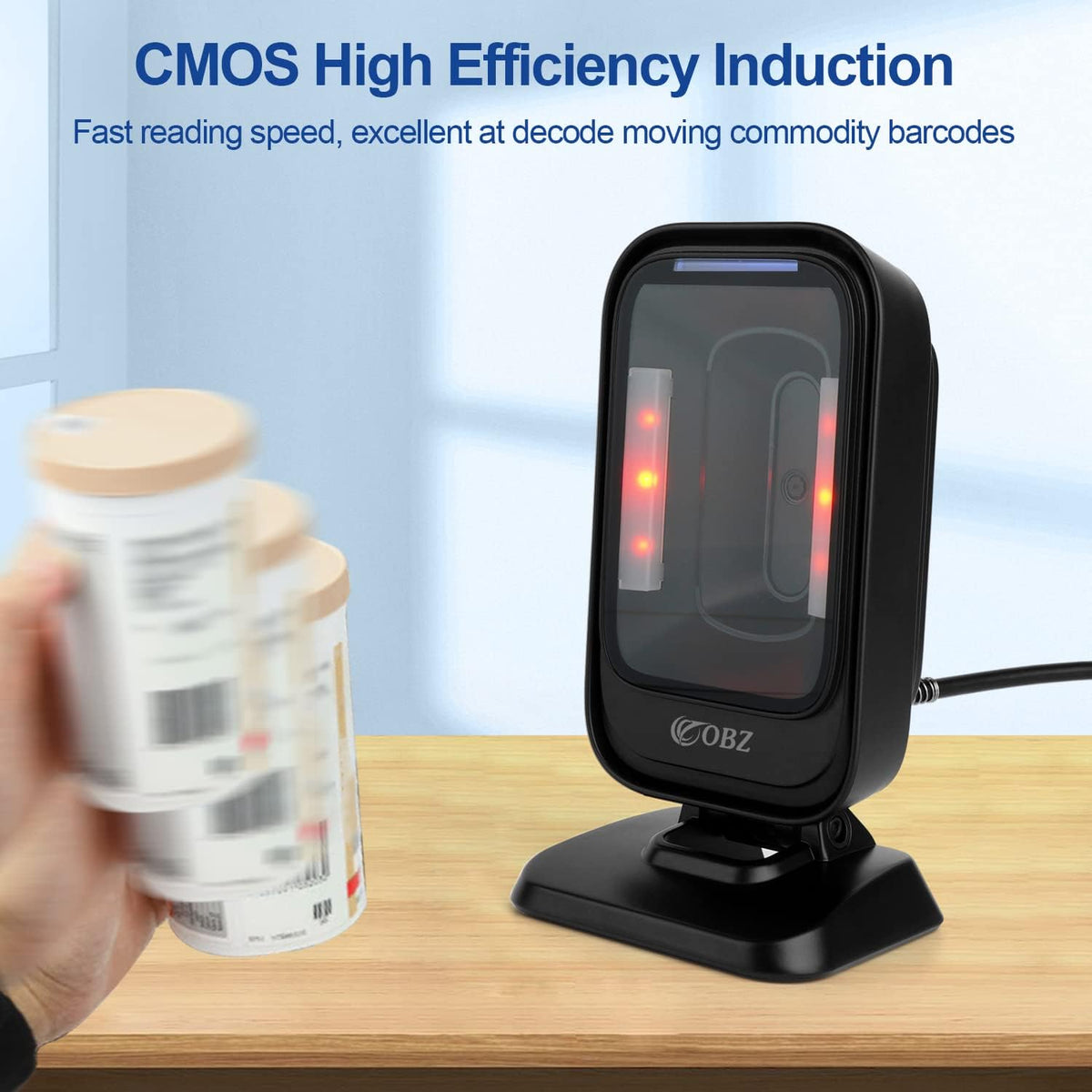 Desktop Barcode Scanner, Omnidirectional Hands-Free USB Wired Barcode Reader X8475