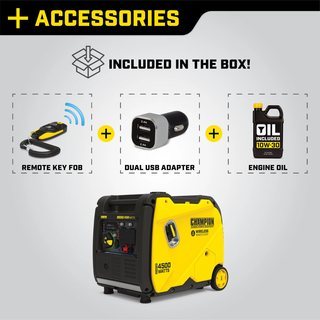 4500-Watt Wireless Remote Start Inverter Generator with CO Shield O92872
