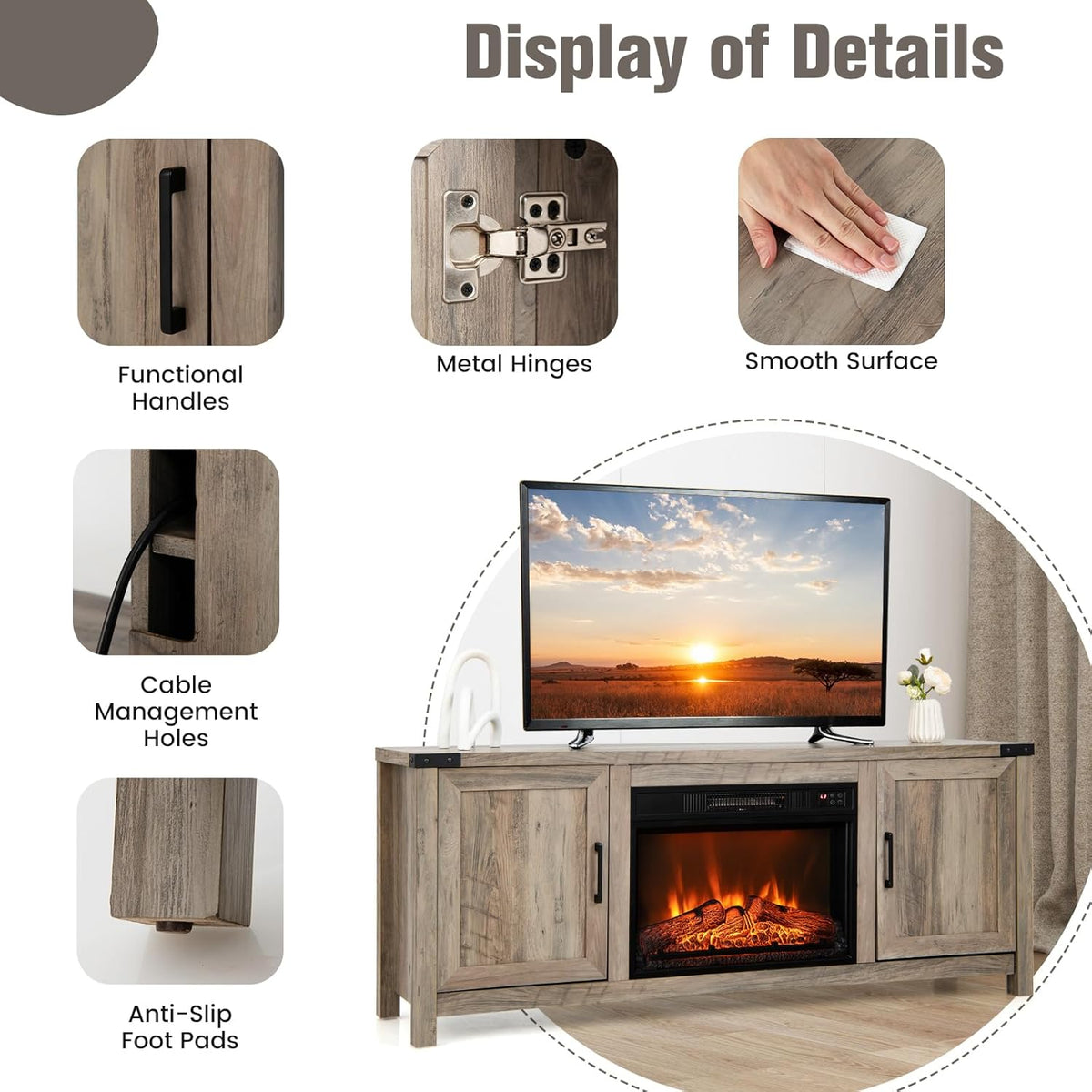 Electric Fireplace TV Stand with Storage Cabinets G166