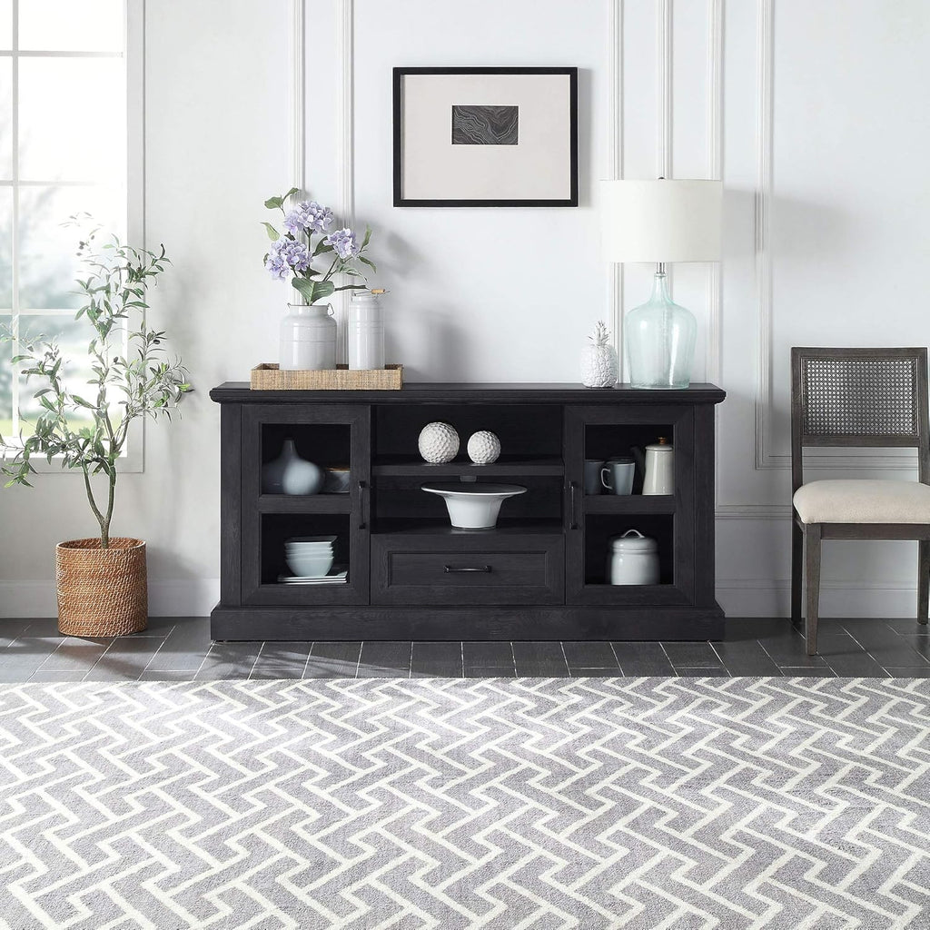 62 Inch TV Stand with Glass Cabinet Doors and Adjustable Shelves H328821