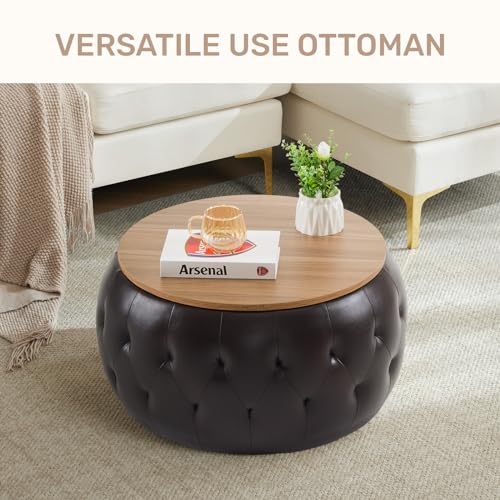 Velvet Round Storage Ottoman with Wooden Lid T80519