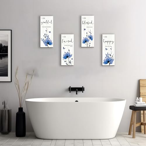 Blue 4 Pieces Wooden Wall Art S96783