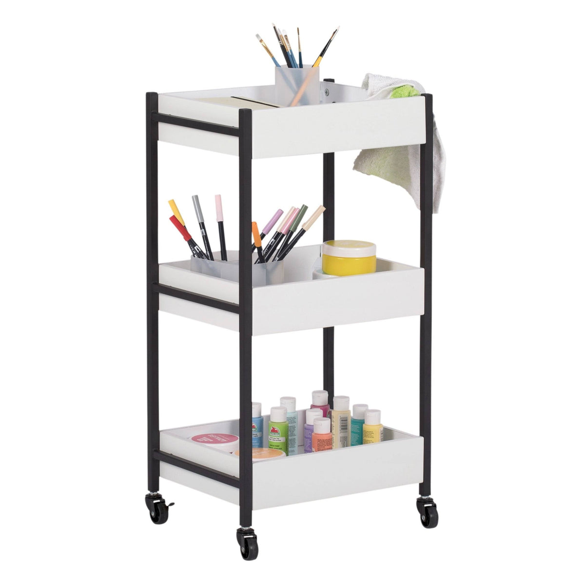White 3 Bin Rolling Storage Cart I342583
