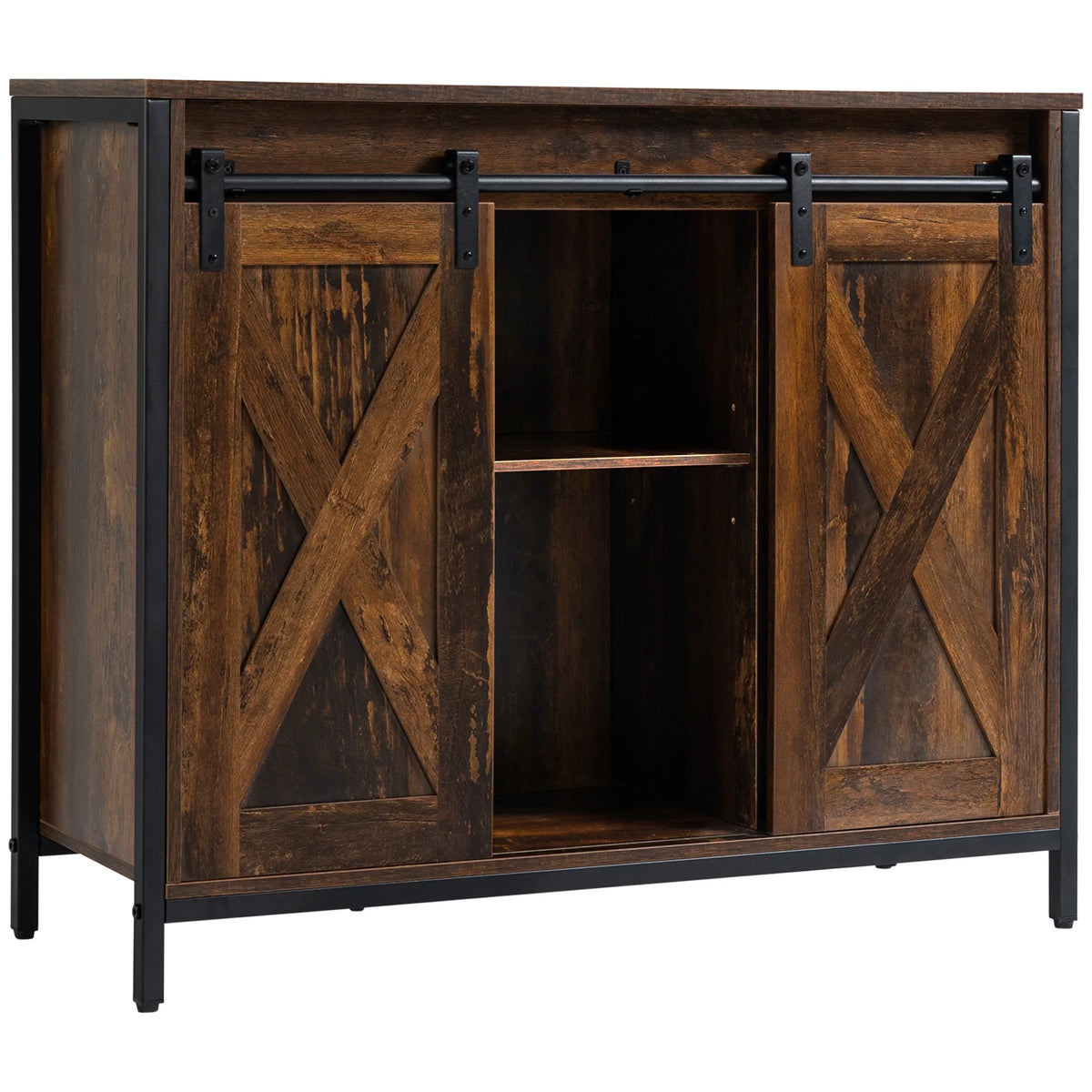 Industrial Sideboard with Sliding Barn Doors and Adjustable Shelves D52429