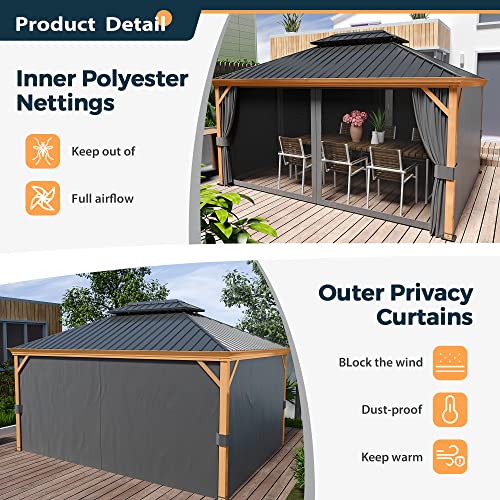 10' x 12' Hardtop Metal Gazebo with Netting and Curtains X30594