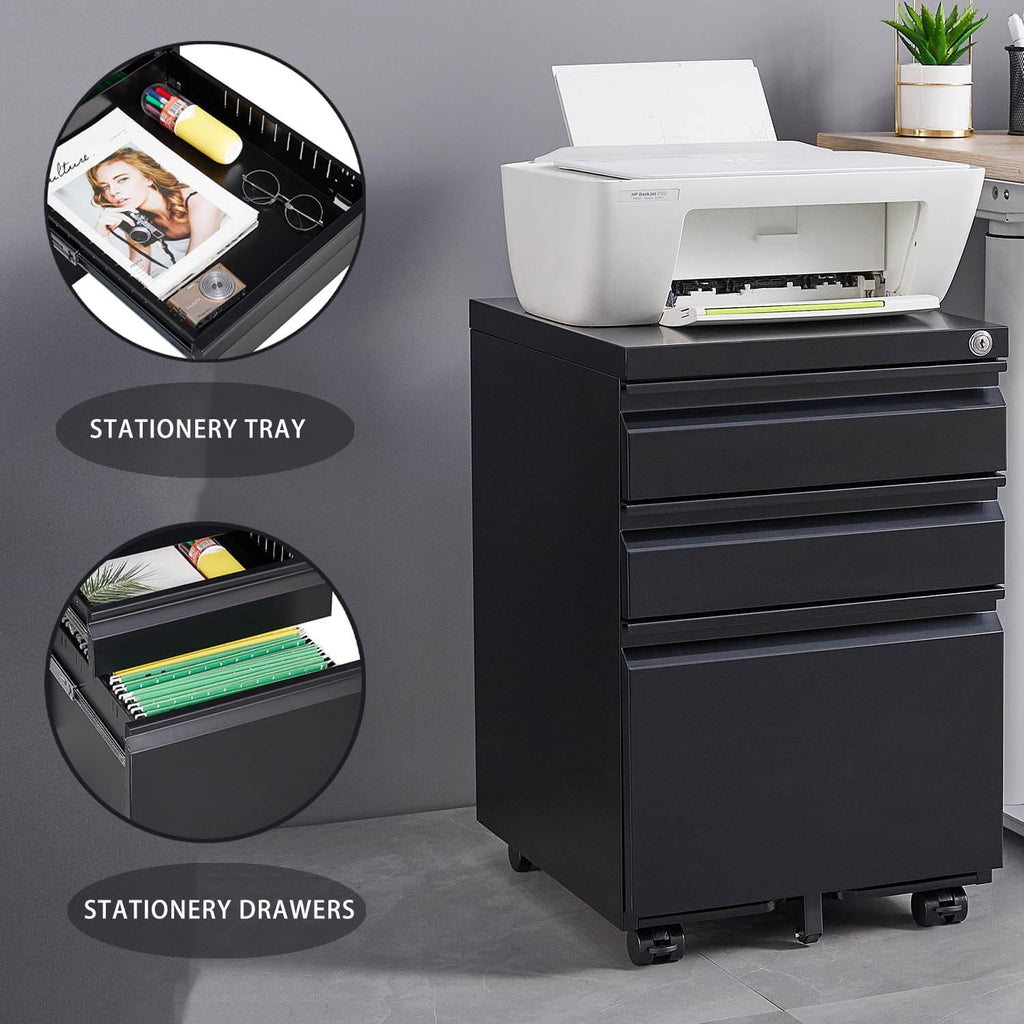 Black Steel 3-Drawer Rolling File Cabinet A792311