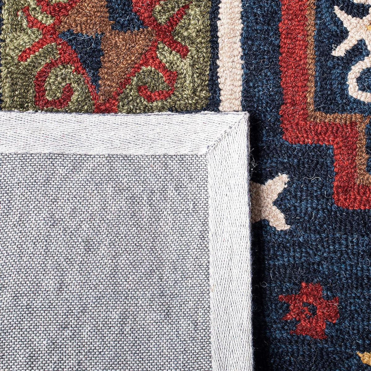 6' Square Navy Red Handmade Traditional Wool Area Rug C903942