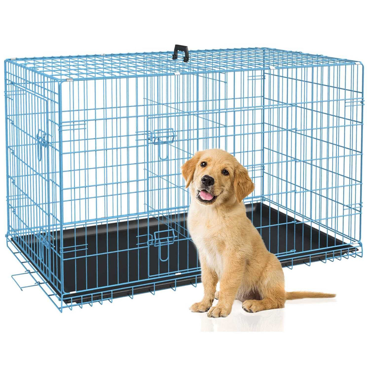24,30,36,42,48 Inch Folding Metal Wire Dog Crate with Double-Door M580931