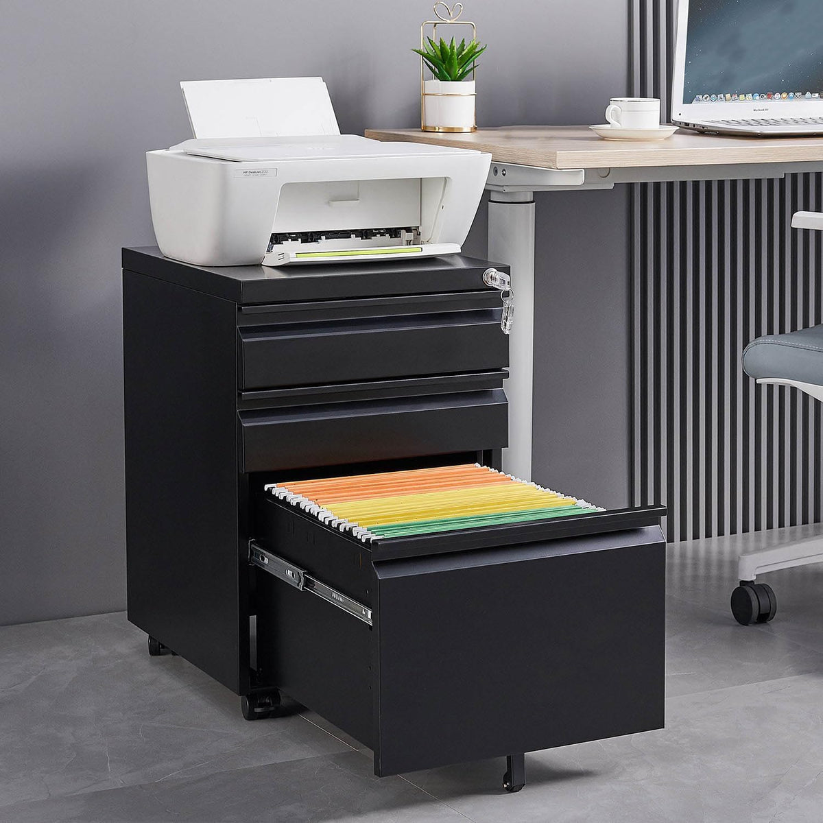 Black Steel 3-Drawer Rolling File Cabinet A792311