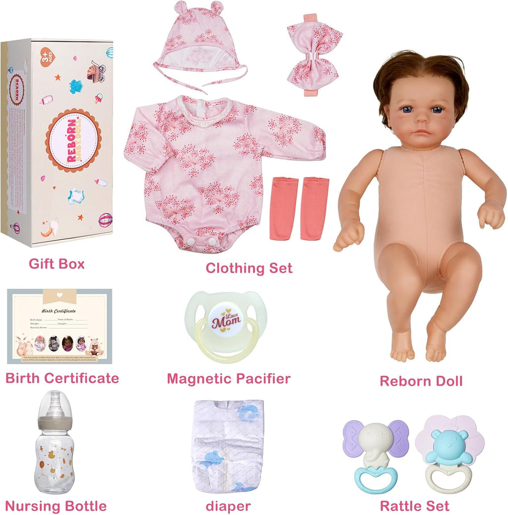17 Inch Cloth Body Blue Eyes Hand-Rooted Hair Reborn Baby Doll G876039