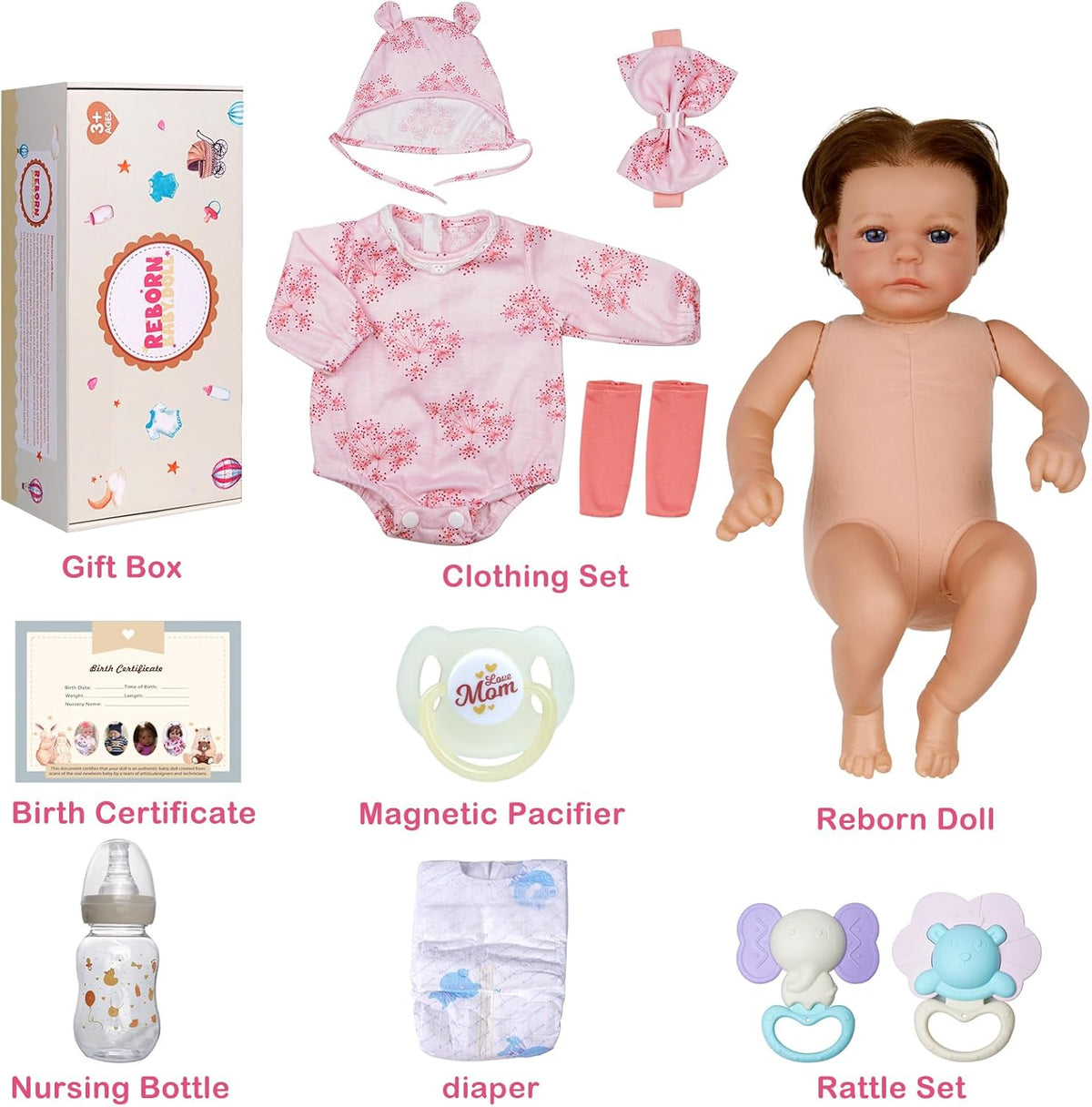 17 Inch Cloth Body Blue Eyes Hand-Rooted Hair Reborn Baby Doll G876039