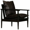 Black Real Leather Armchair with Acacia Wood V178442