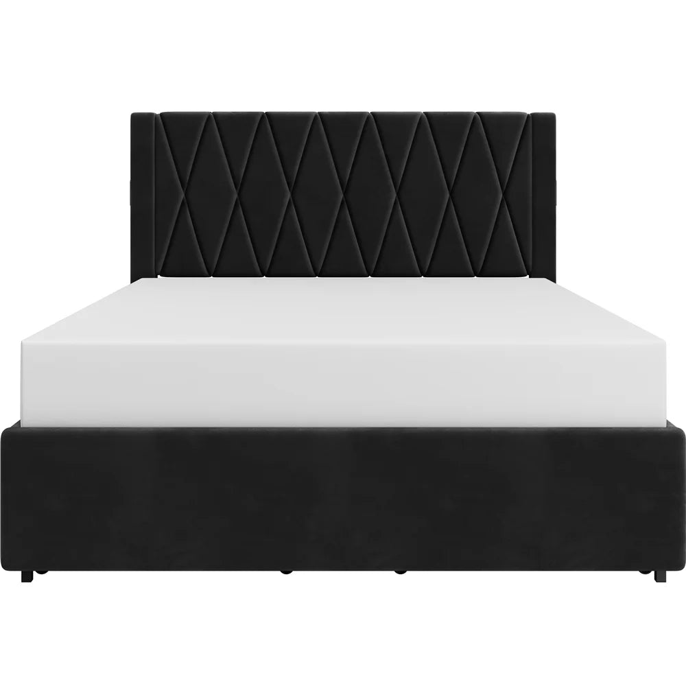 Black Full Upholstered Bed with 4 Storage Drawers H9356