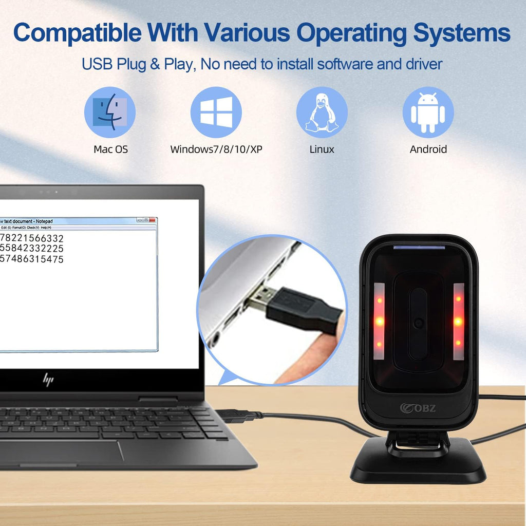 Desktop Barcode Scanner, Omnidirectional Hands-Free USB Wired Barcode Reader X8475
