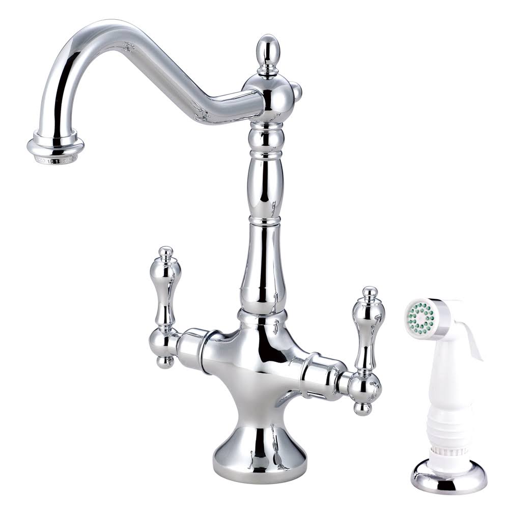 Polished Chrome Kitchen Faucet with White Sprayer R9686