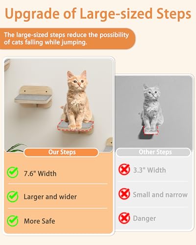 Cat Wall Furniture Corner Climbing Shelf Perches, Cat Bed Wall Mounted with 3 Wide Steps, Wood Color H78663