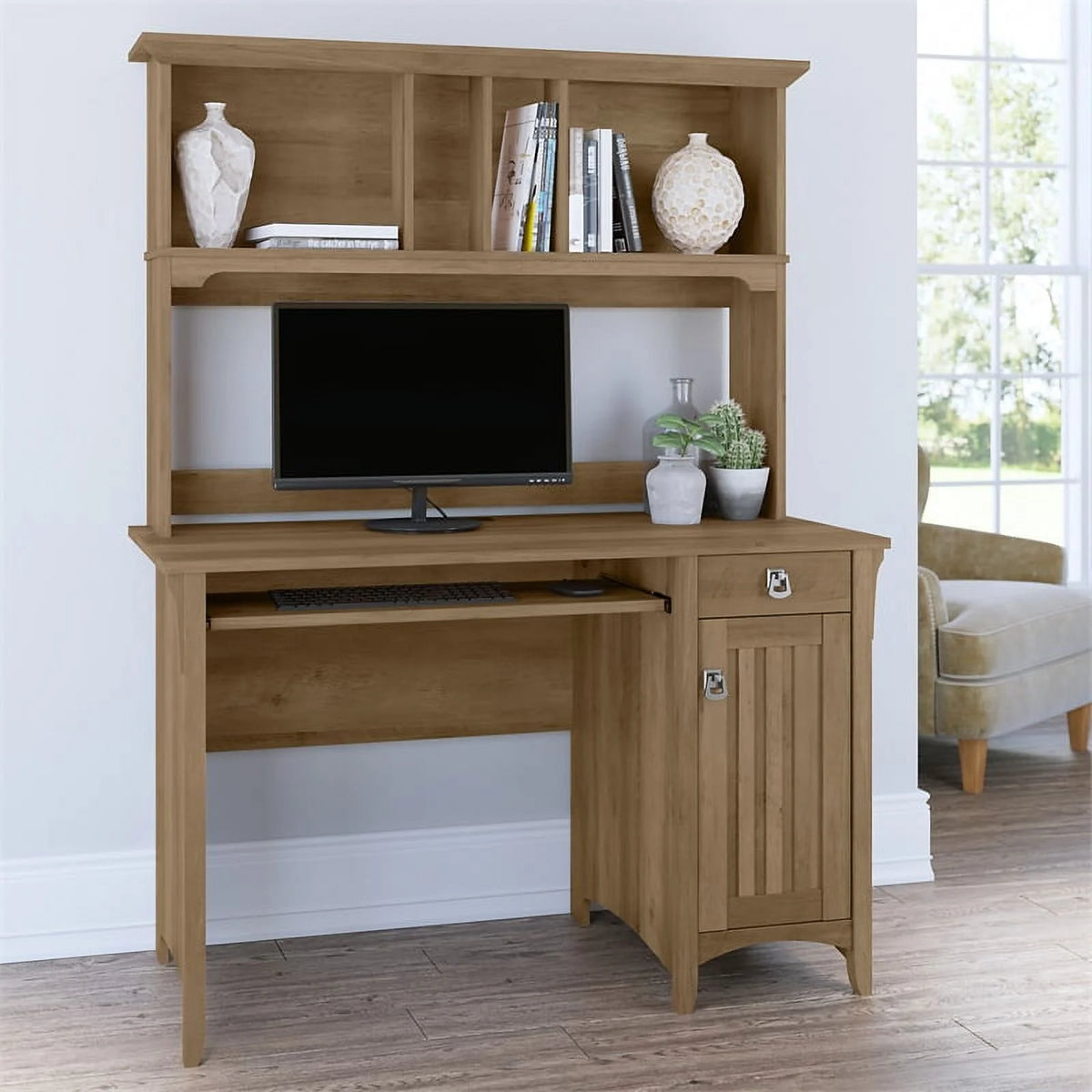 Small Computer Desk with Hutch in Reclaimed Pine Z778