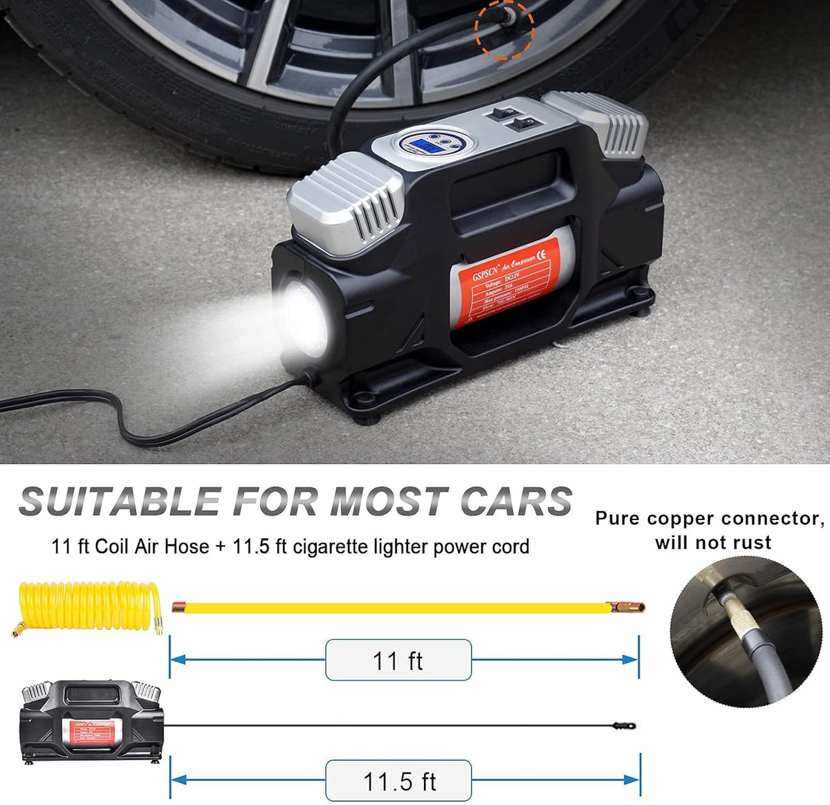 Portable Heavy Duty 12V Air Compressor with Digital Gauge Z2350