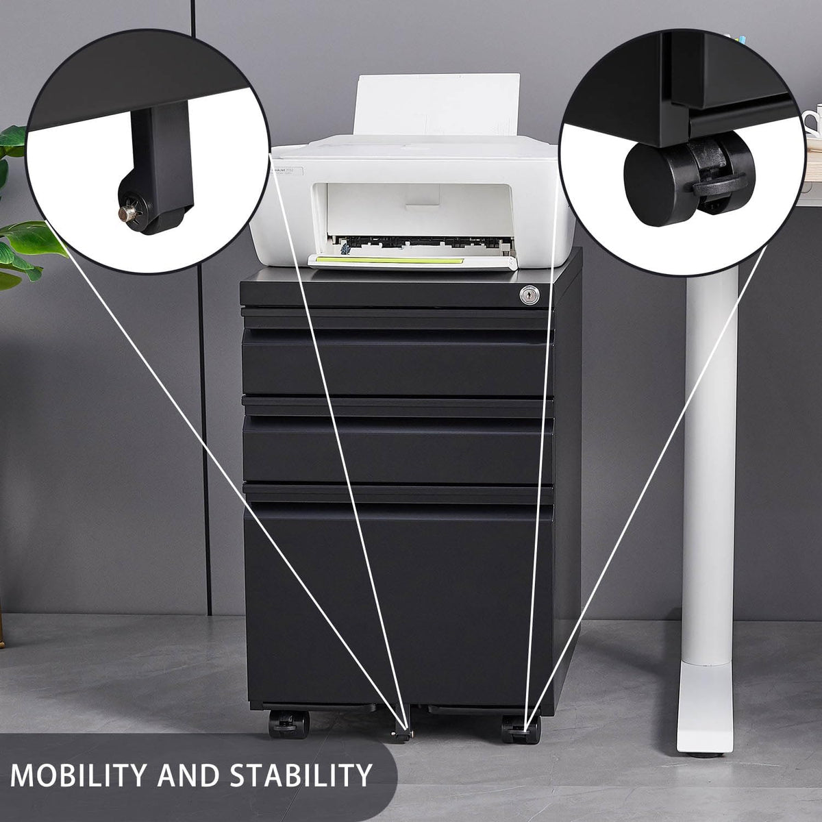 Black Steel 3-Drawer Rolling File Cabinet A792311