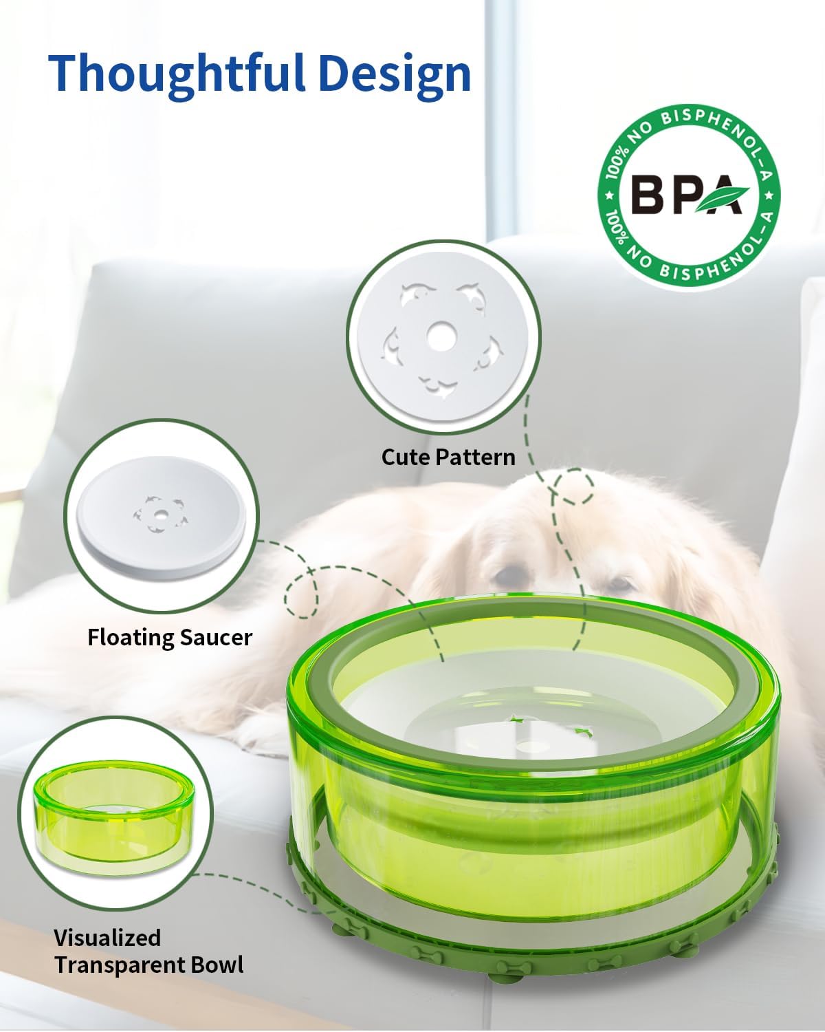 Green 2L No Spill Dog Water Bowl G3010